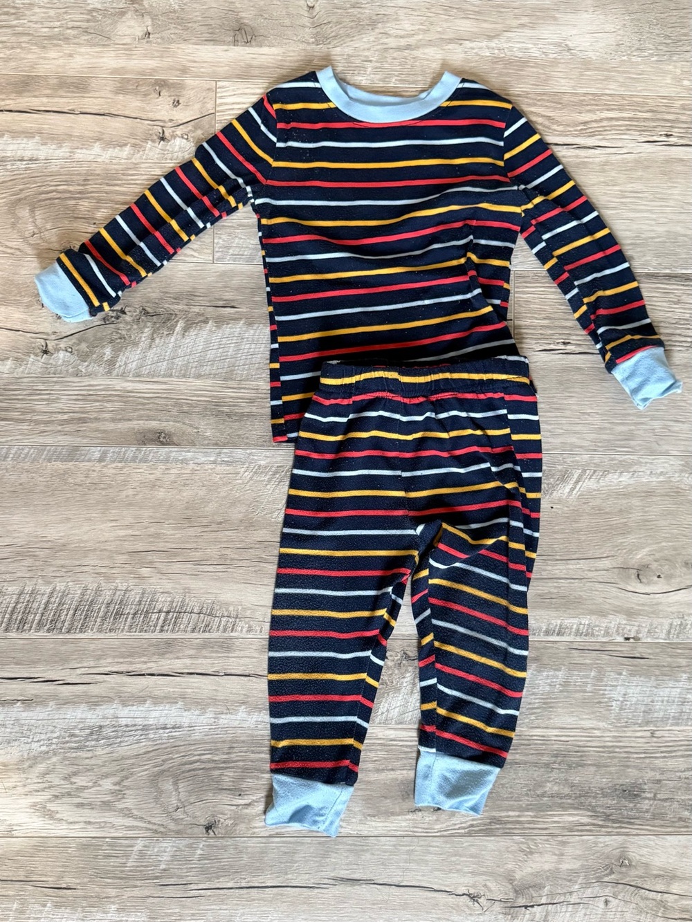 Tahari Navy Striped Kids Pajama Set with Red & Yellow Stripes